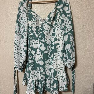 Green and White Women's Top